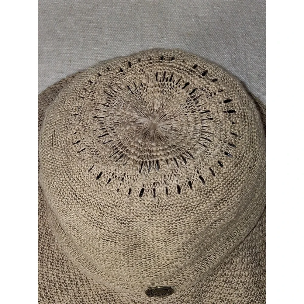 Shihreen Womens Tan Knit Sun Hat Wide Brim Straw Style Summer Beach Hat OS